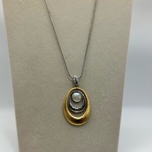 Brighton Jewelry Satori Teardrop Pendant Necklace Two-tone Freshwater Pearl 17"